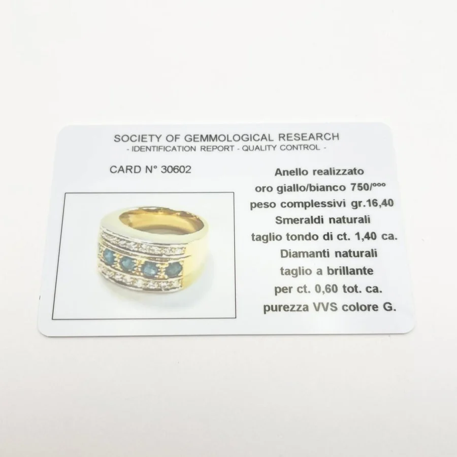 Bague Bandeau en or jaune, or blanc, émeraudes et diamants - Image 7