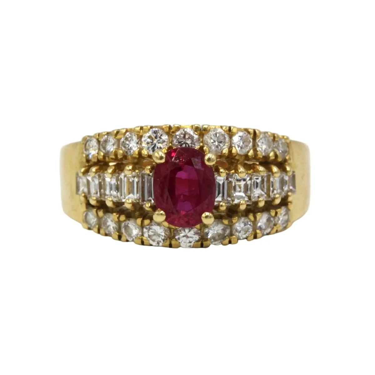 Bague Bandeau en or jaune, rubis et diamants