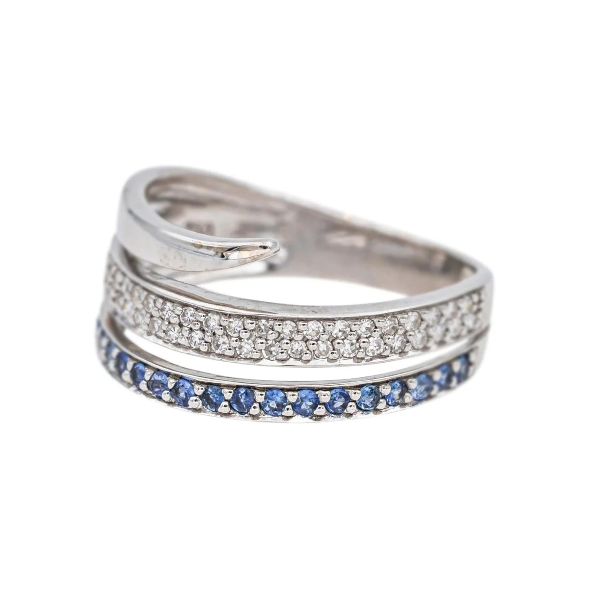 Bague Bandeau en or blanc, saphirs et diamants - Image 3