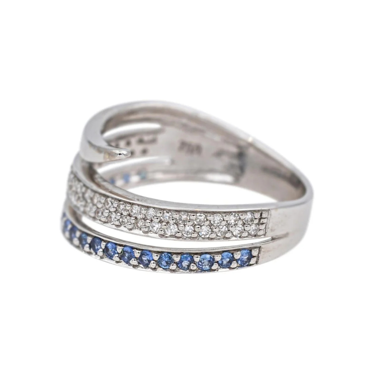 Bague Bandeau en or blanc, saphirs et diamants - Image 4