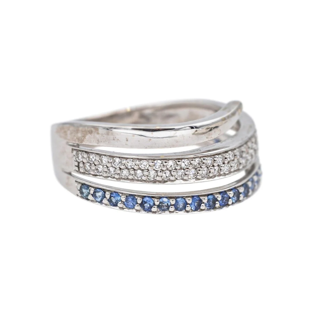 Bague Bandeau en or blanc, saphirs et diamants - Image 7