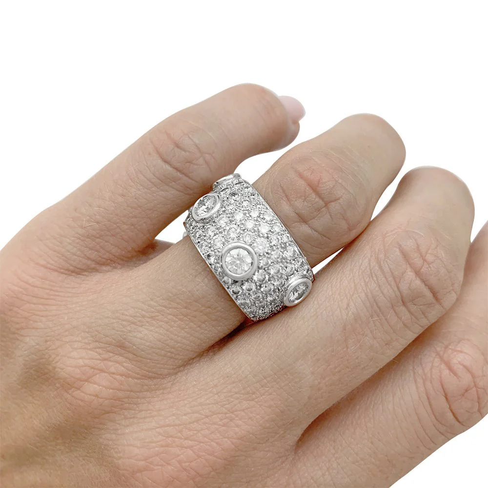Bague bandeau or blanc, diamants - Image 8