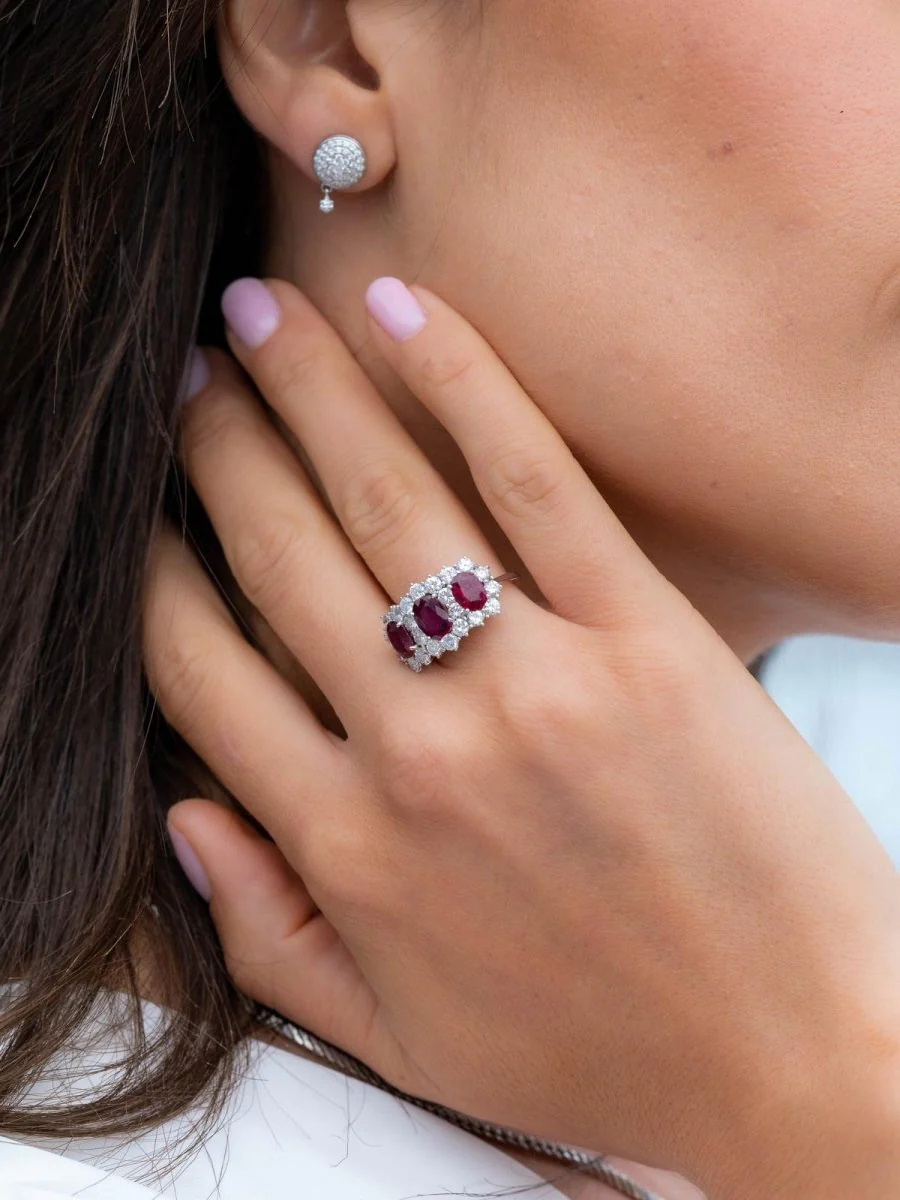 Bague Bandeau Or blanc Rubis - Image 2