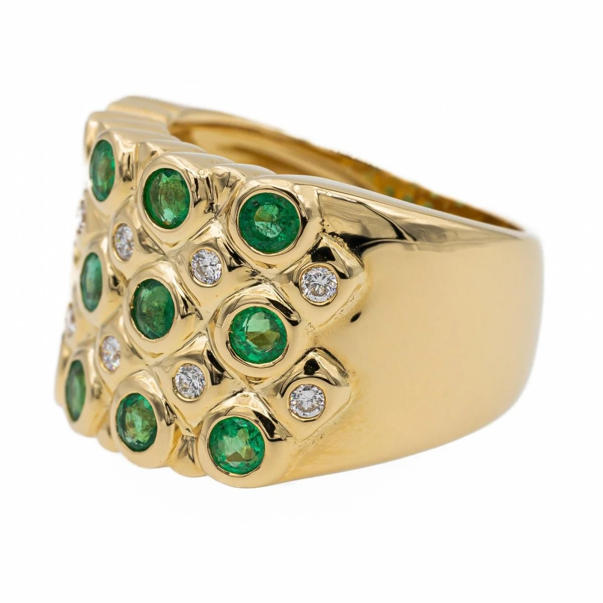 Bague Bandeau en or jaune, émeraudes et diamants - Image 3