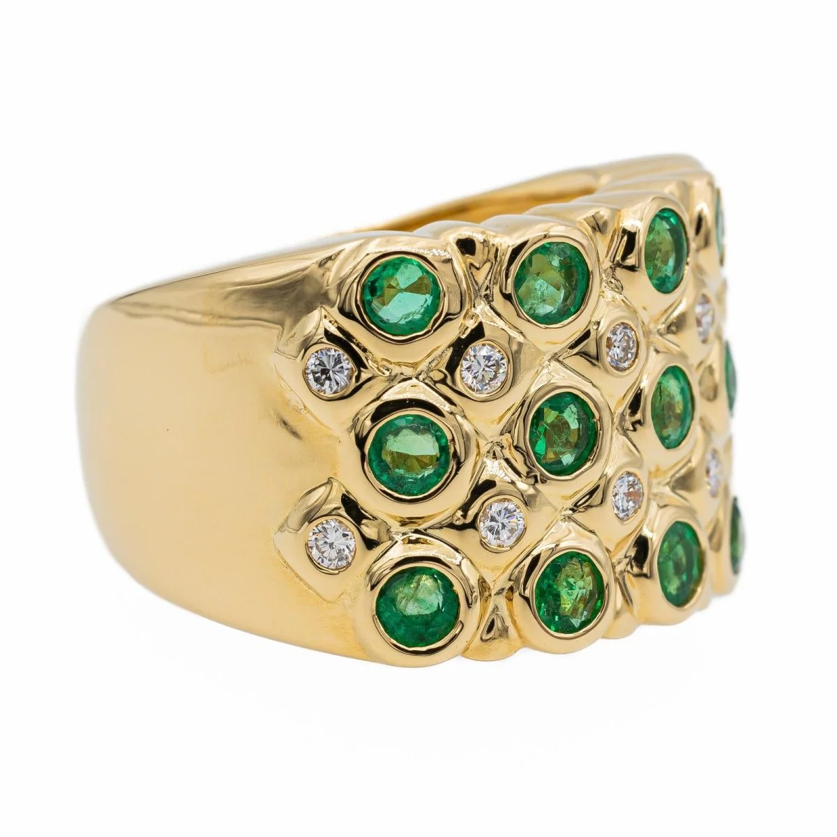 Bague Bandeau en or jaune, émeraudes et diamants - Image 6