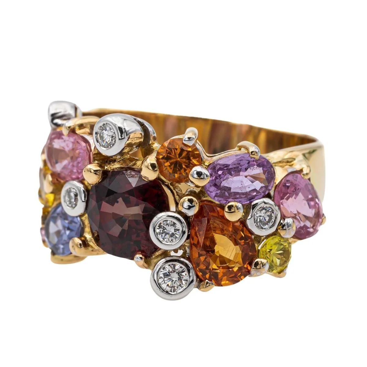 Bague Bandeau en or jaune, grenat, saphirs et diamants - Image 3