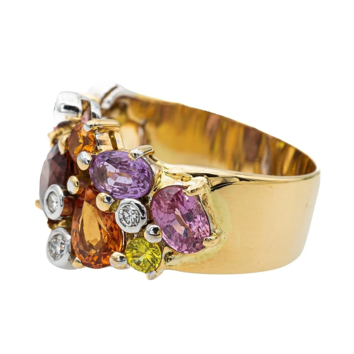 Bague Bandeau en or jaune, grenat, saphirs et diamants - Image 4