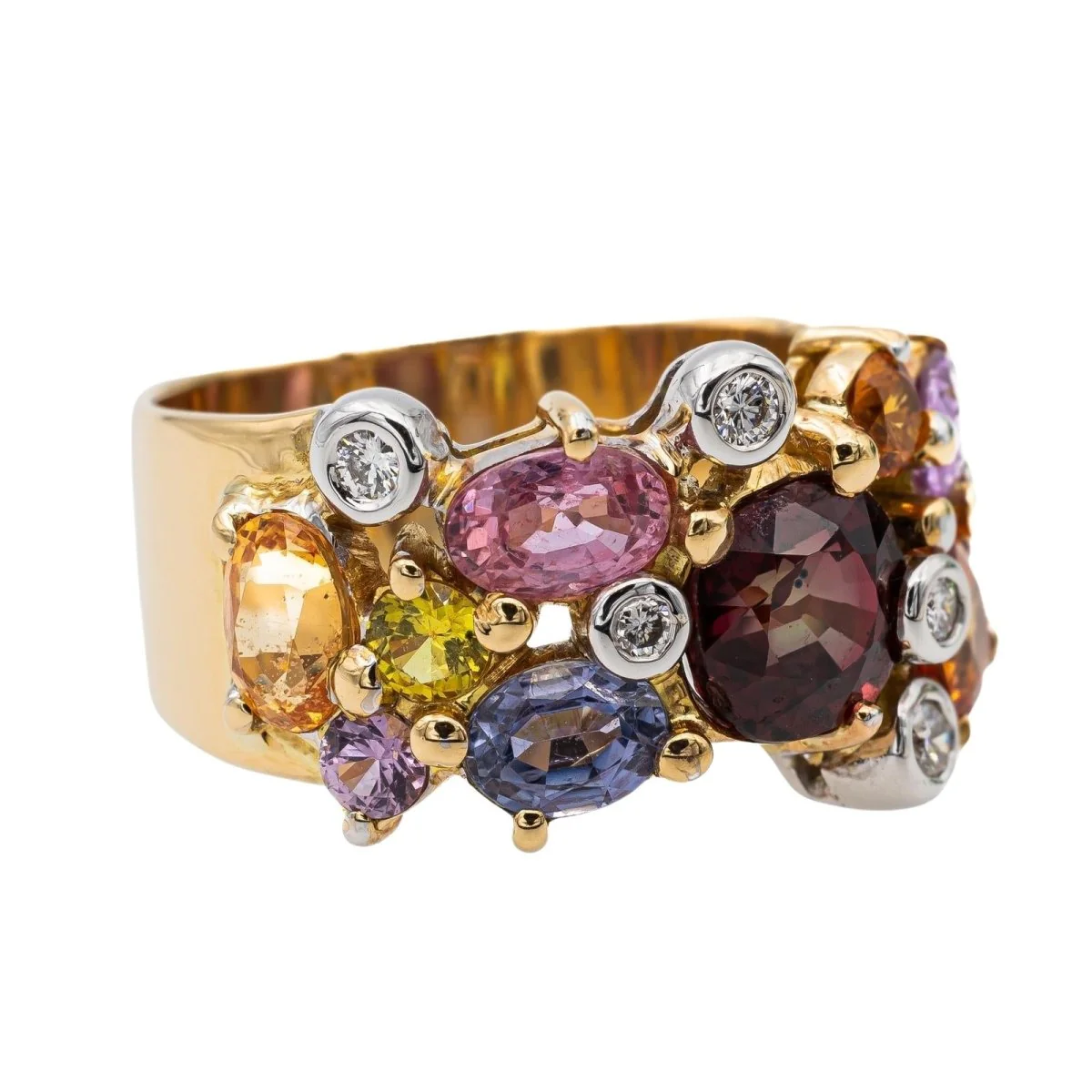 Bague Bandeau en or jaune, grenat, saphirs et diamants - Image 7