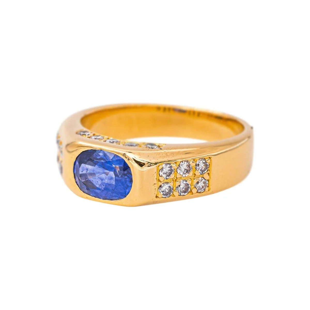 Bague Bandeau en or jaune, saphir et diamants - Image 3