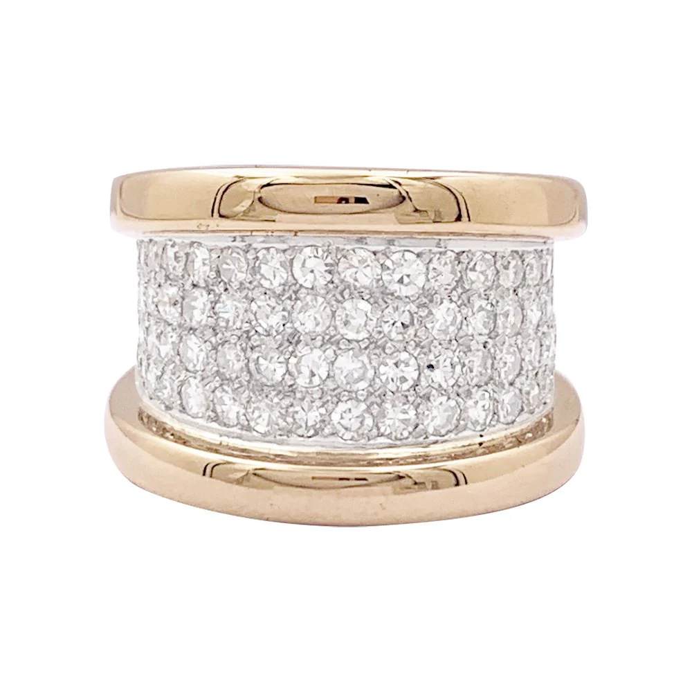 Bague bandeau en or rose, platine et diamant