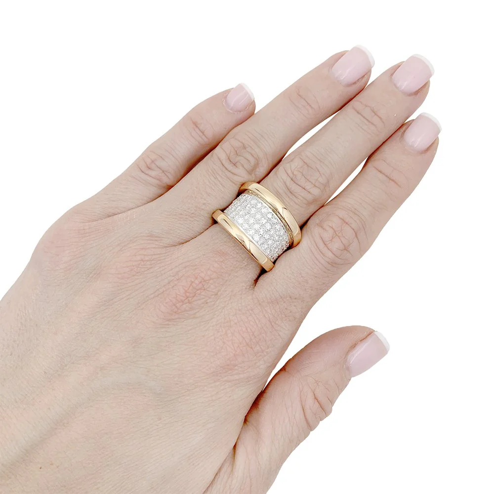 Bague bandeau en or rose, platine et diamant - Image 2
