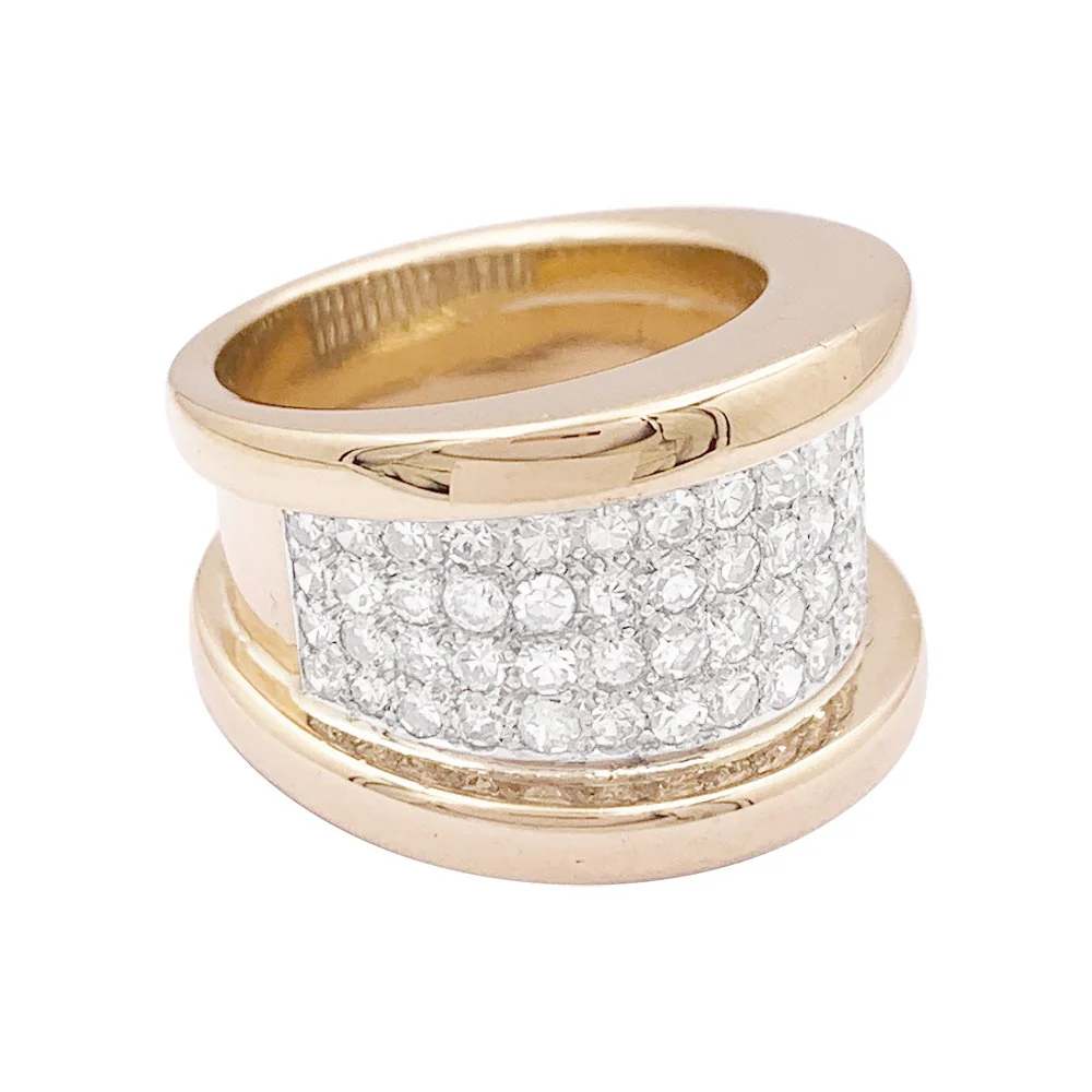 Bague bandeau en or rose, platine et diamant - Image 3