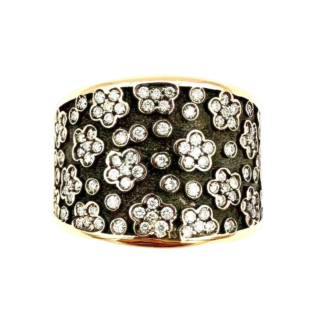 Bague Bandeau PASQUALE BRUNI "Ricami" en or rose, or noir et diamants