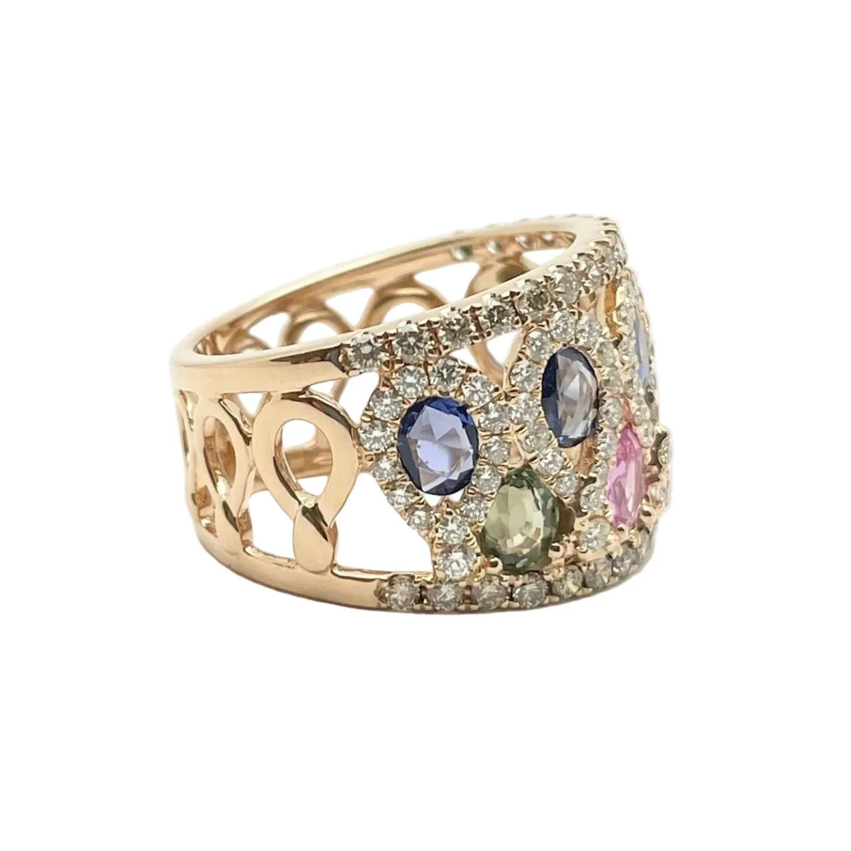 Bague Bandeau ROCCA en or rose, saphirs et diamants - Image 5