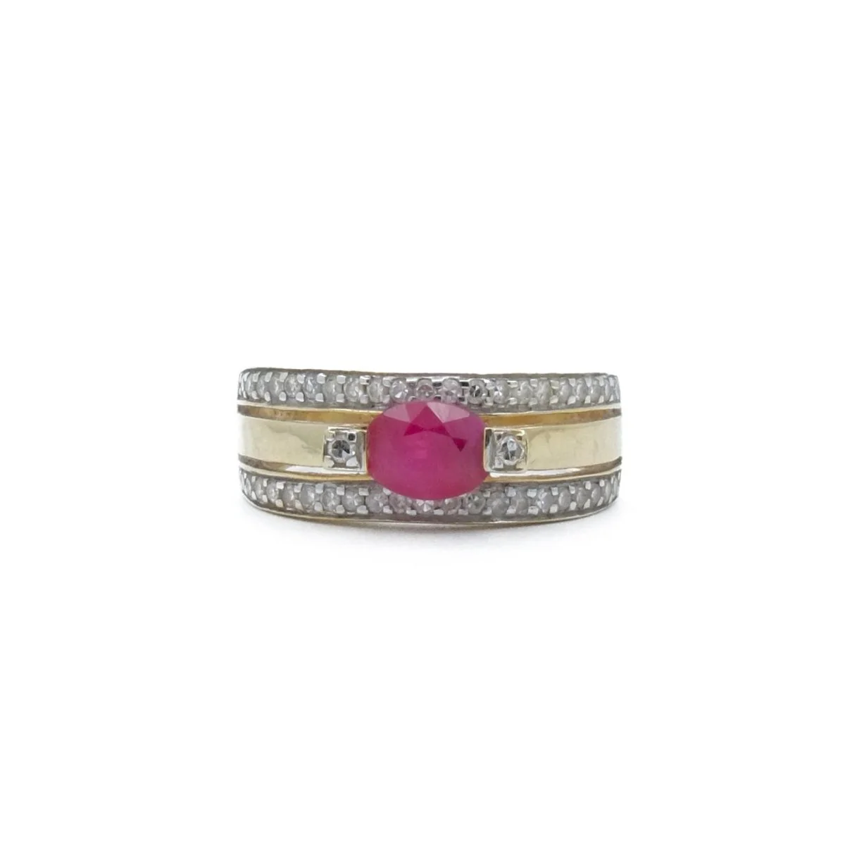 Bague Bandeau en or jaune, or blanc, rubis et diamants