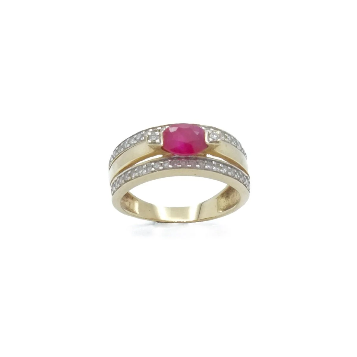 Bague bandeau en or jaune et or gris avec rubis et diamants - Image 5