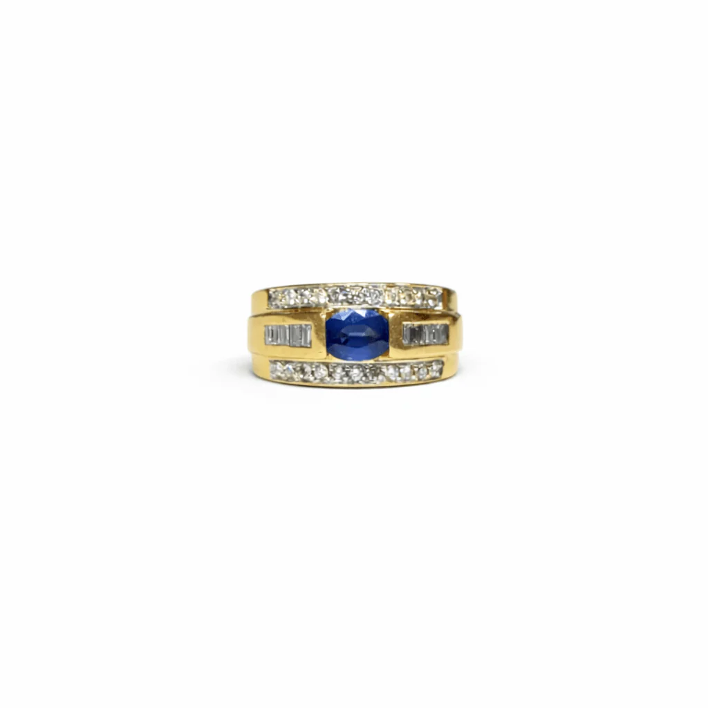 Bague bandeau en or jaune et saphir