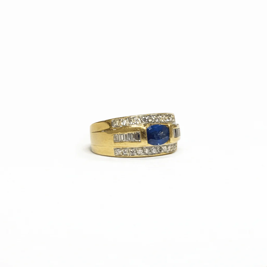 Bague bandeau en or jaune et saphir - Image 3