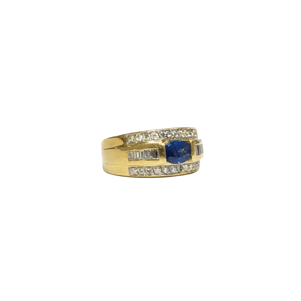 Bague Bandeau en or jaune, saphir et diamants - Image 4