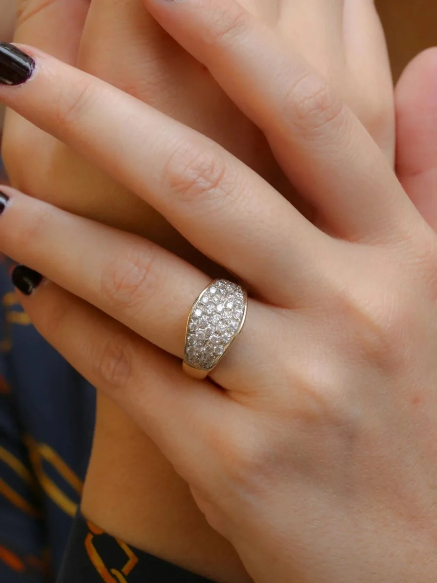 Bague bandeau vintage or jaune diamants - Image 2
