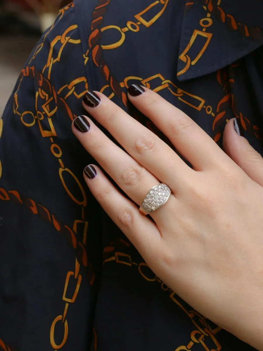 Bague bandeau vintage or jaune diamants - Image 8