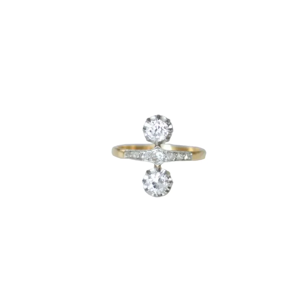 Bague en or jaune, platine, et diamants