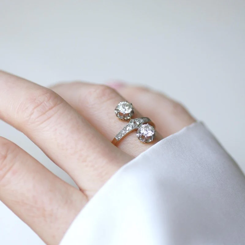 Bague en or jaune, platine, et diamants - Image 9