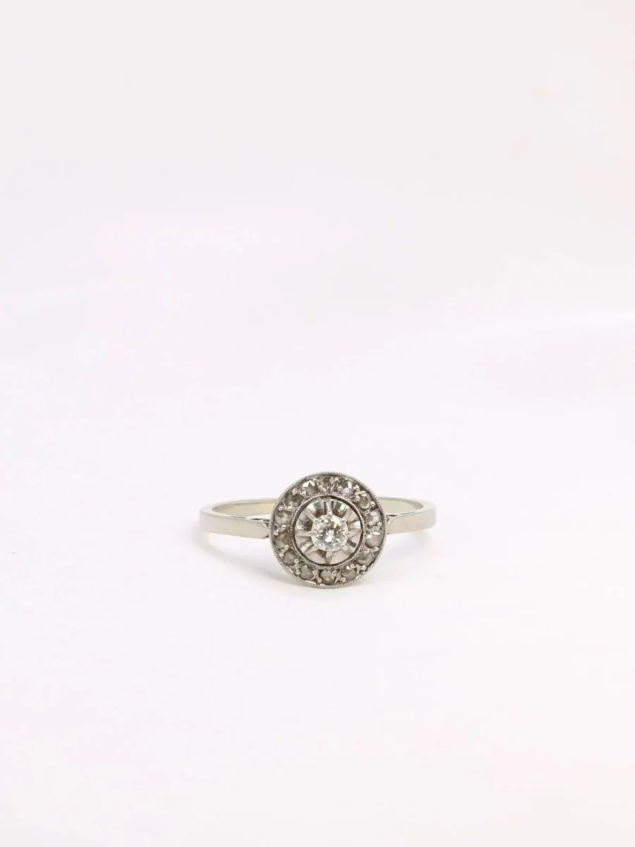 Bague Belle Epoque or platine diamants taille ancienne 0,15 ct