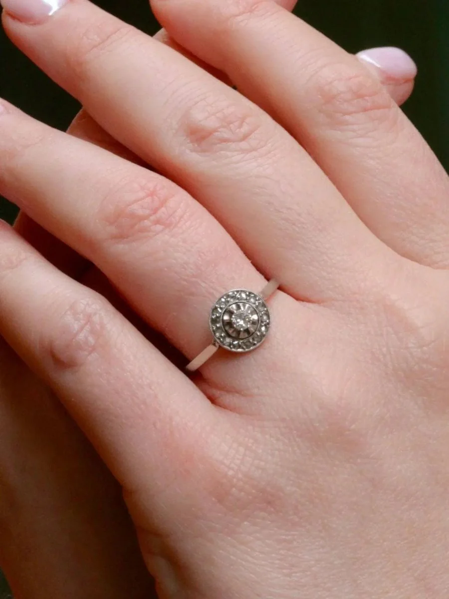 Bague Belle Epoque or platine diamants taille ancienne 0,15 ct - Image 2