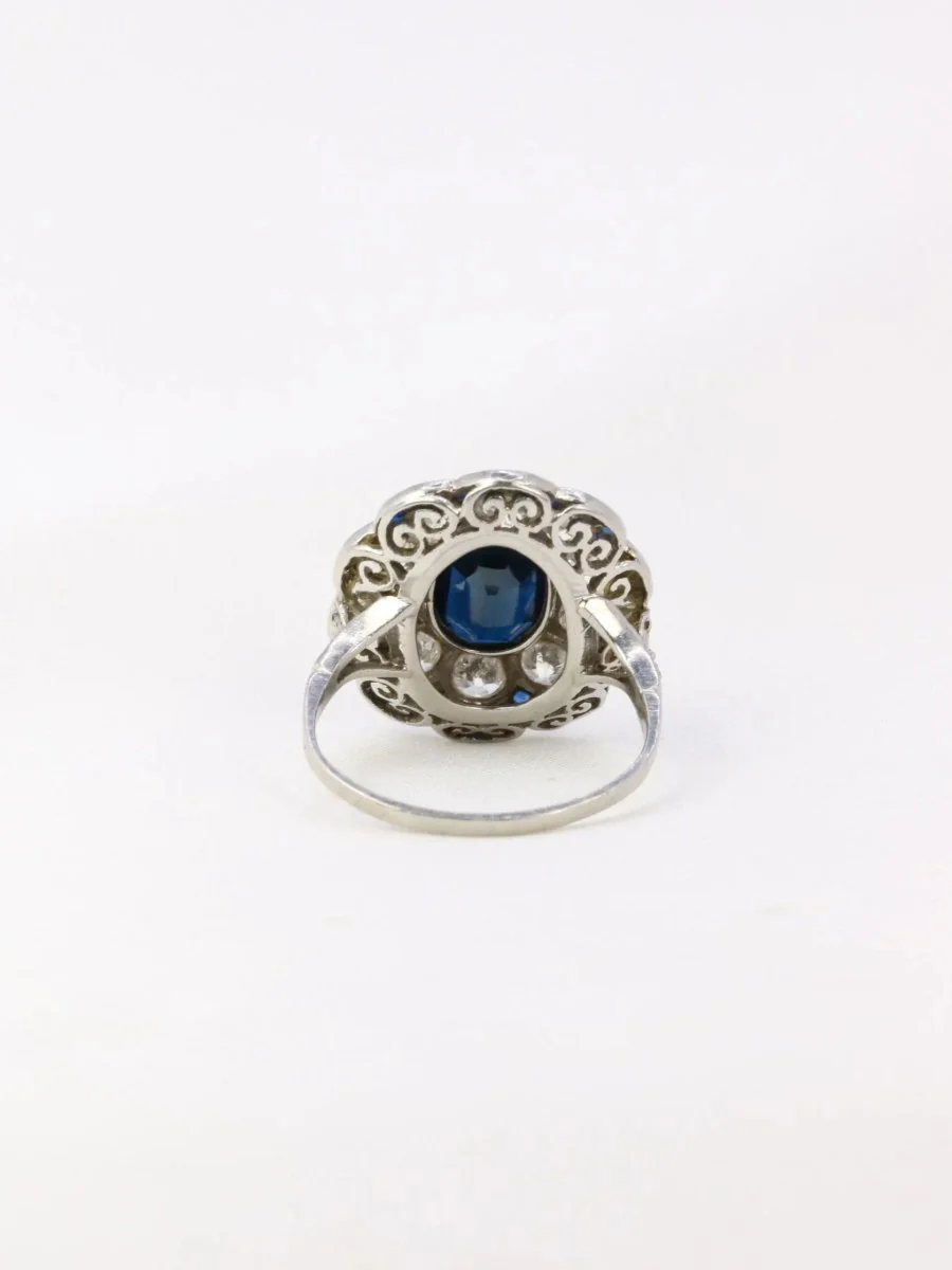 Bague Belle Epoque en platine, saphir et diamants - Image 5