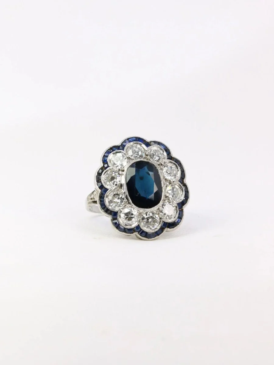 Bague Belle Epoque en platine, saphir et diamants - Image 8