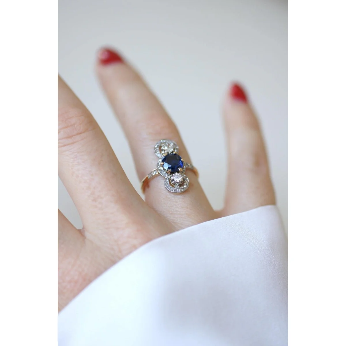 Bague Belle Epoque Saphir 1,18 Cts et Diamants - Image 5