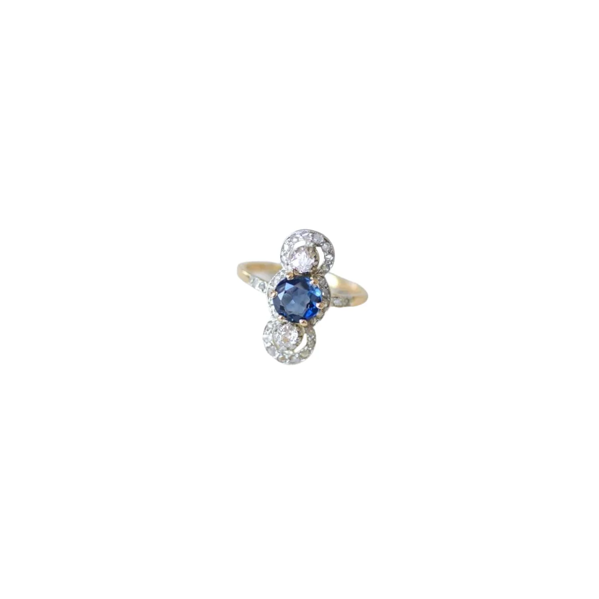 Bague Belle Epoque Saphir 1,18 Cts et Diamants - Image 7