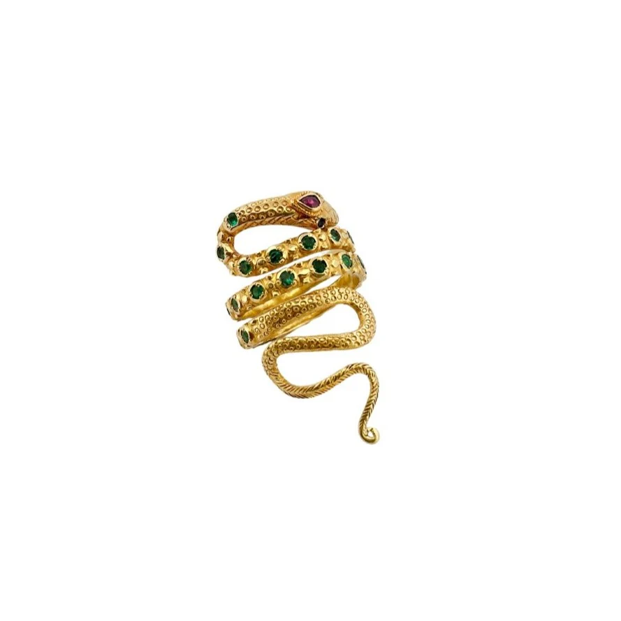 Bague Serpent en or jaune, émeraude, saphirs et rubis - Image 4