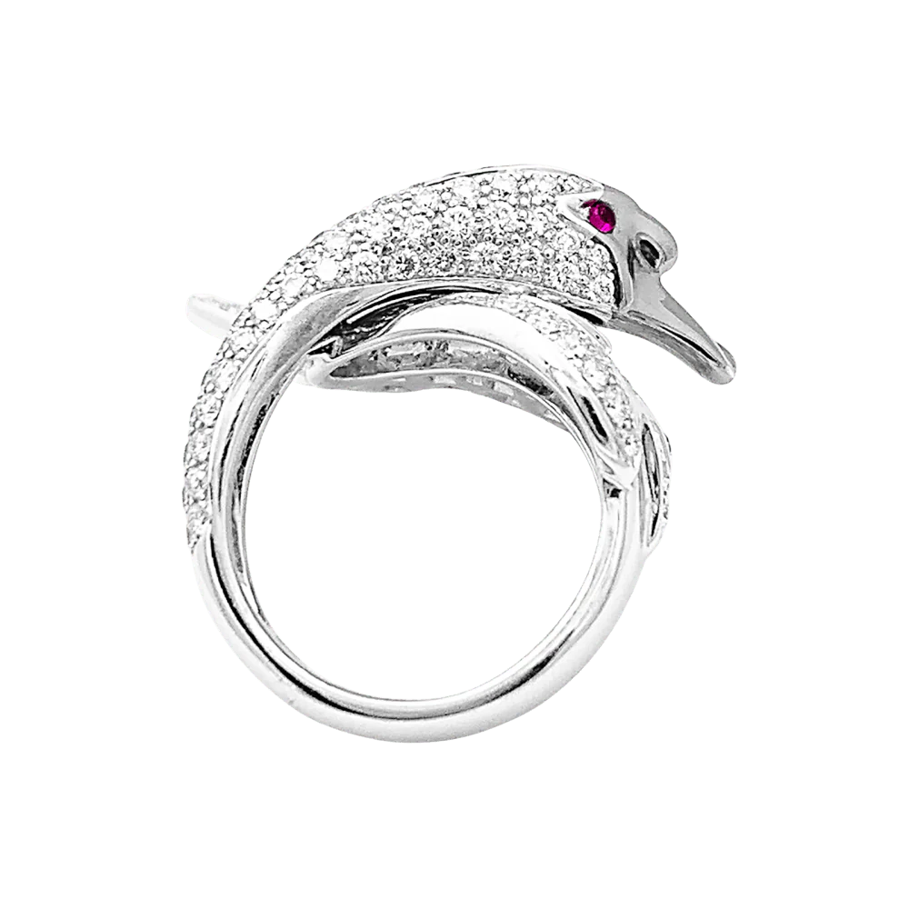 Bague Cocktail BOUCHERON "Cypris le Cygne" en or blanc, rubis et diamants - Image 4
