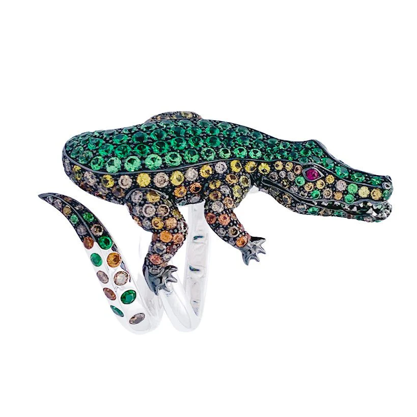 Bague Boucheron Crocodile en or blanc, sertie de diamants et pierres de couleur - Image 10