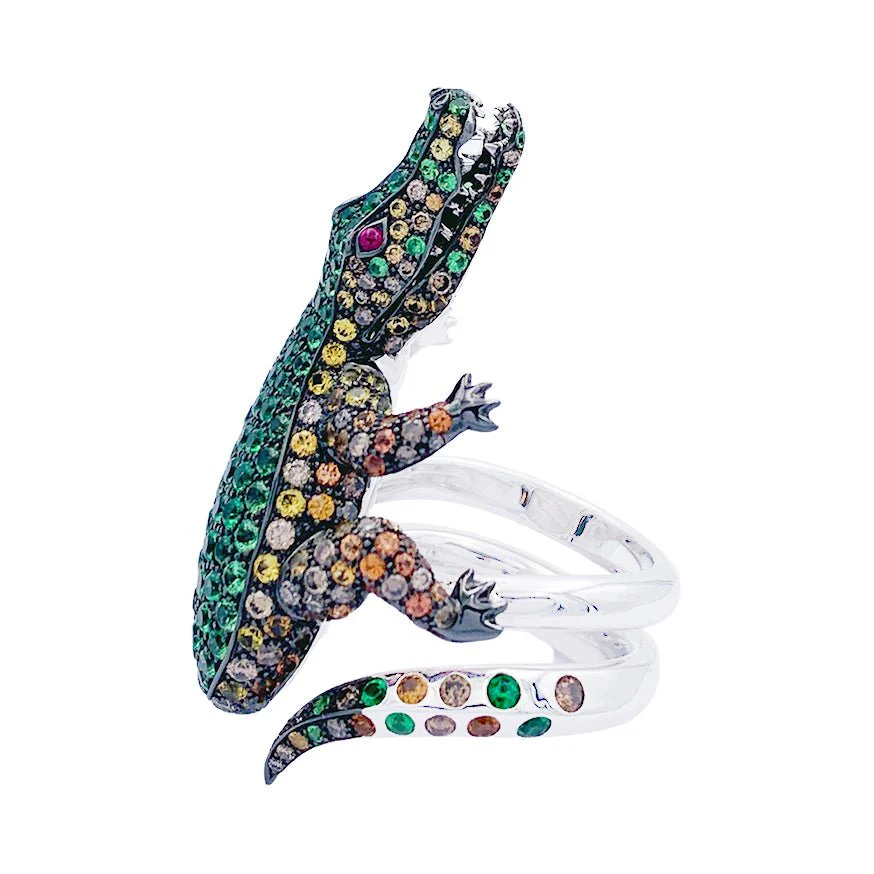 Bague Boucheron Crocodile en or blanc, sertie de diamants et pierres de couleur - Image 11
