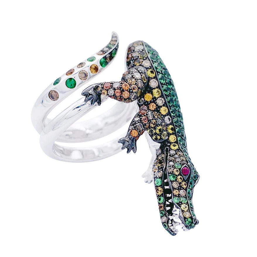 Bague Boucheron Crocodile en or blanc, sertie de diamants et pierres de couleur - Image 12