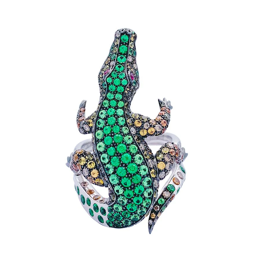 Bague Boucheron Crocodile en or blanc, sertie de diamants et pierres de couleur - Image 5