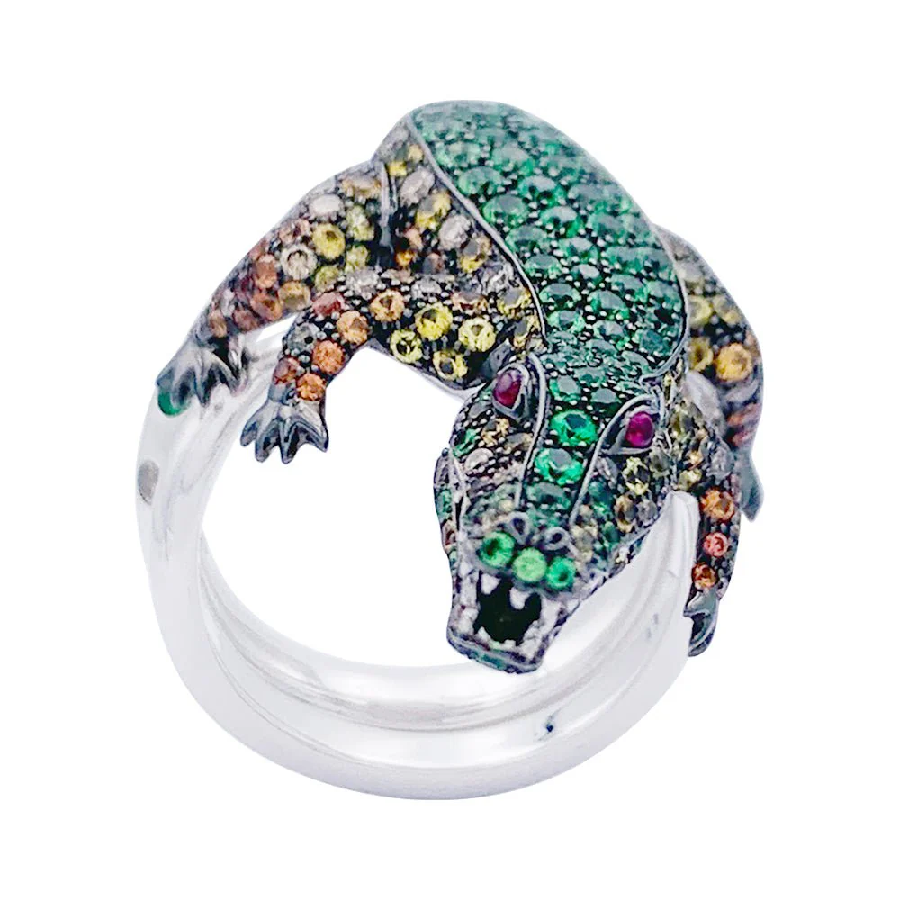 Bague Boucheron Crocodile en or blanc, sertie de diamants et pierres de couleur - Image 6