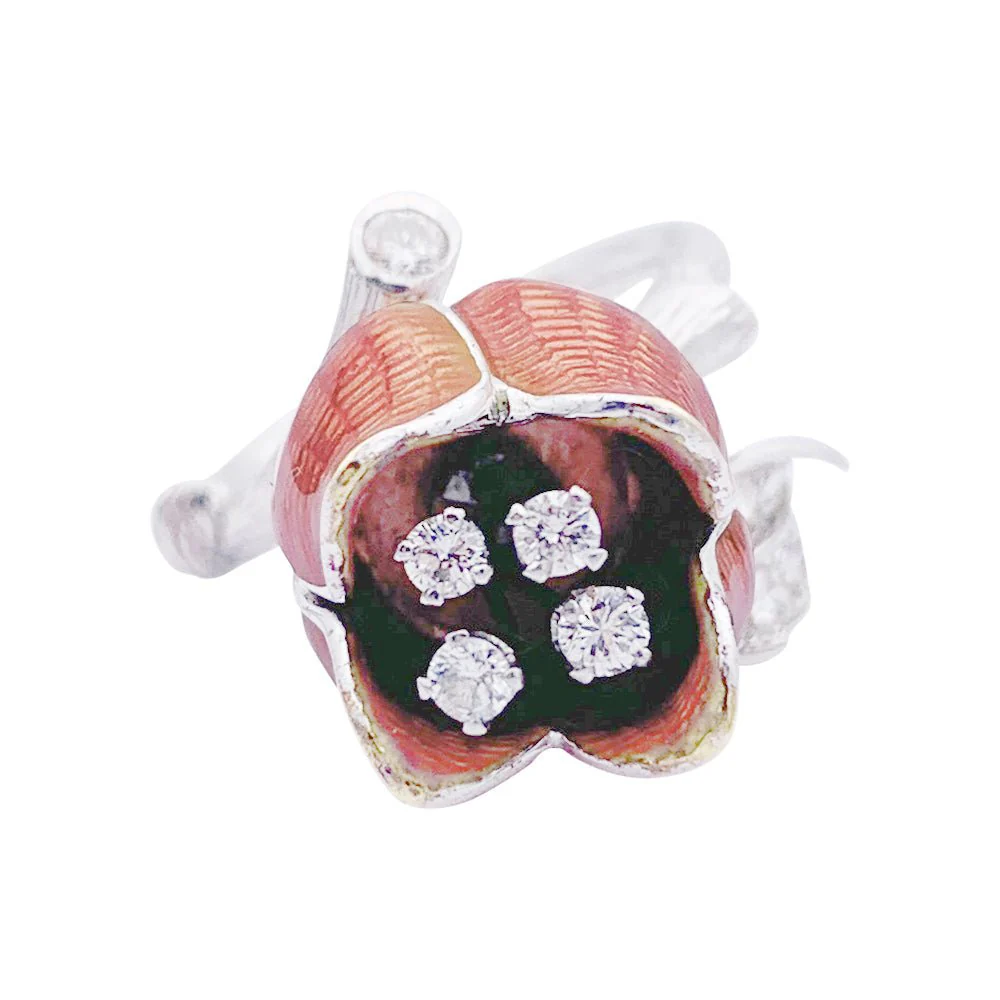 Bague BOUCHERON "Eglantine" en or blanc, platine, émail et diamants - Image 4
