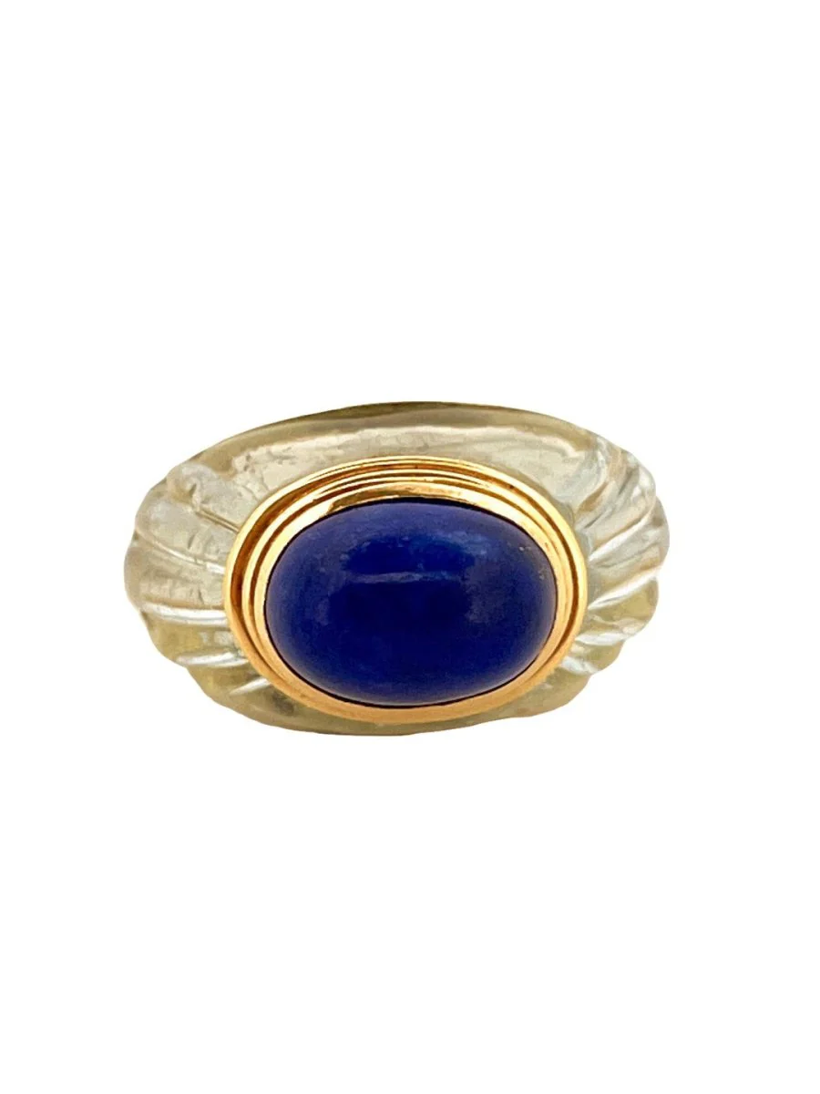 Bague BOUCHERON "Jaïpur" en or jaune, cristal de roche et lapis lazuli