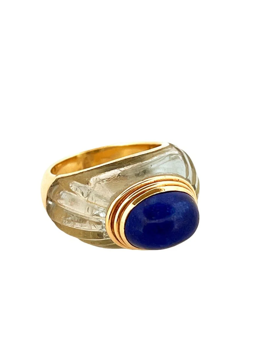 Bague BOUCHERON "Jaïpur" en or jaune, cristal de roche et lapis lazuli - Image 2