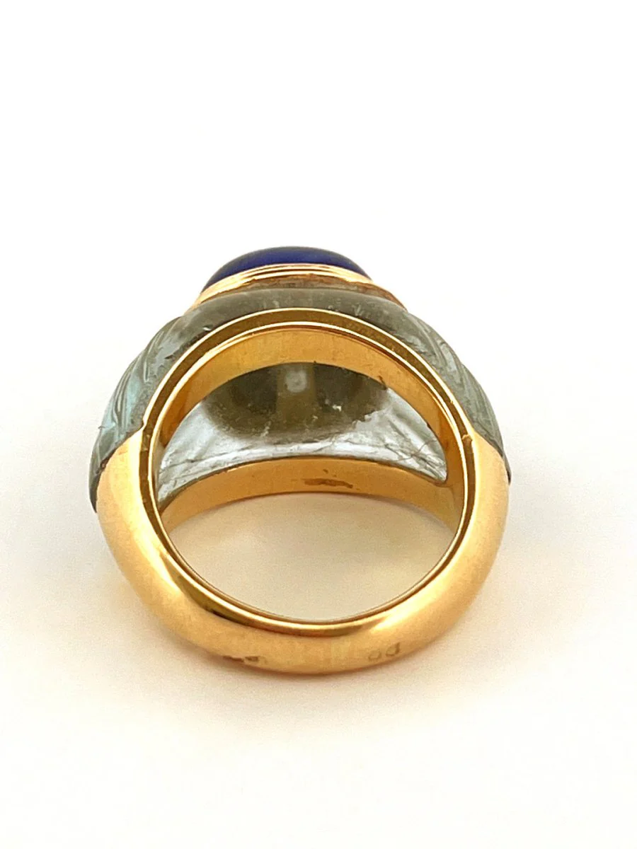 Bague BOUCHERON "Jaïpur" en or jaune, cristal de roche et lapis lazuli - Image 3