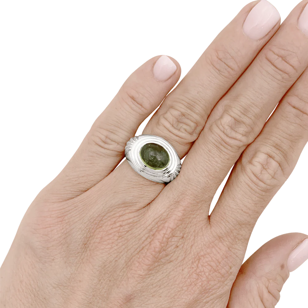 Bague Cocktail BOUCHERON "Jaïpur" en or blanc et tourmaline verte - Image 2