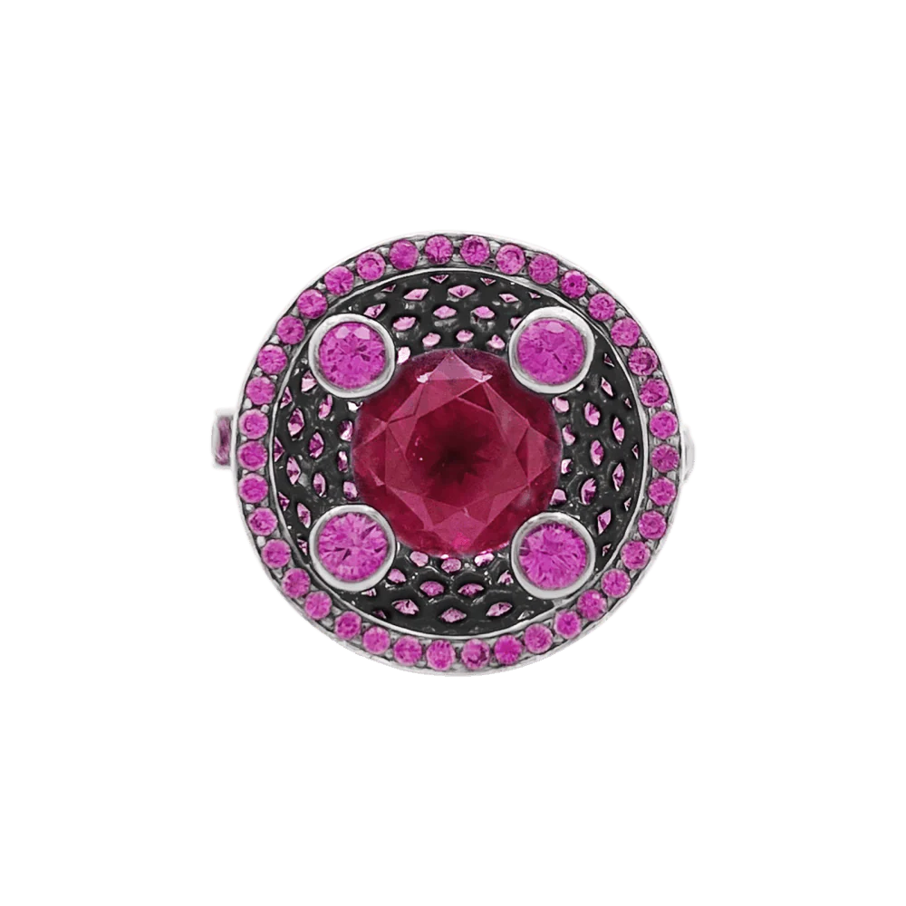 Bague Cocktail BOUCHERON "Liz" en or blanc, tourmaline et saphirs