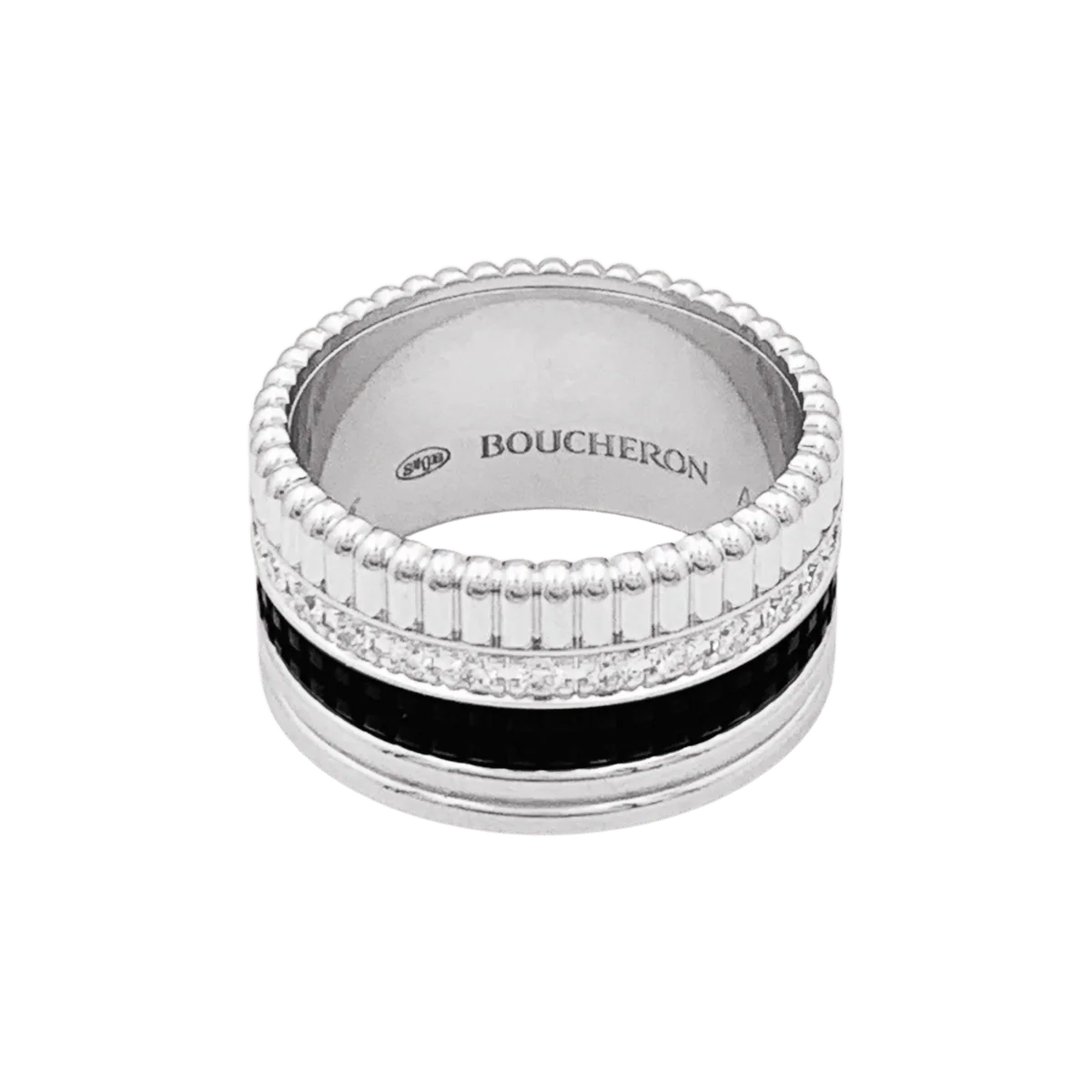 Bague Bandeau BOUCHERON "Quatre Black Édition Large" en or blanc et diamants - Image 5