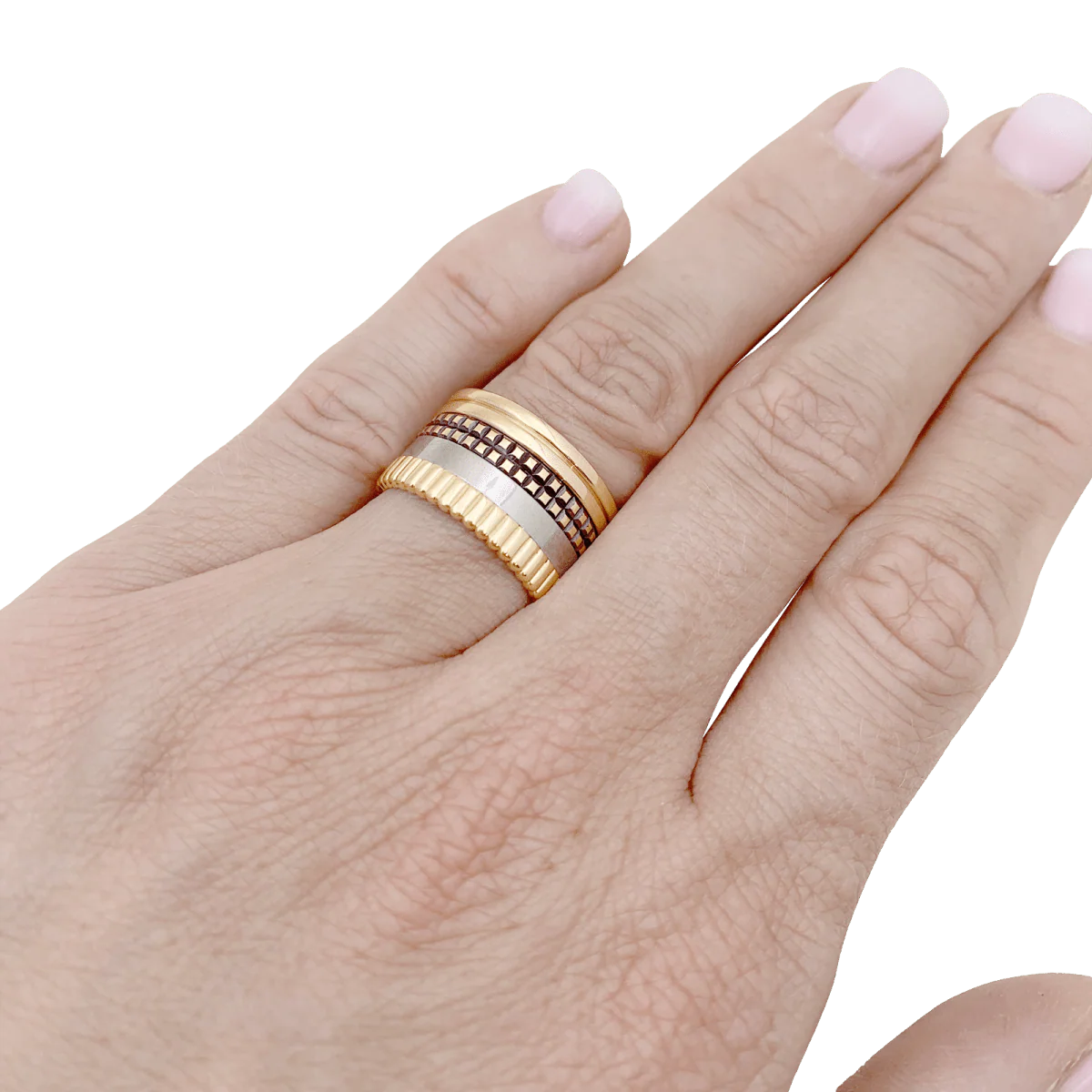 Bague Bandeau BOUCHERON "Quatre Classique Large" en or jaune, or blanc et or rose - Image 2