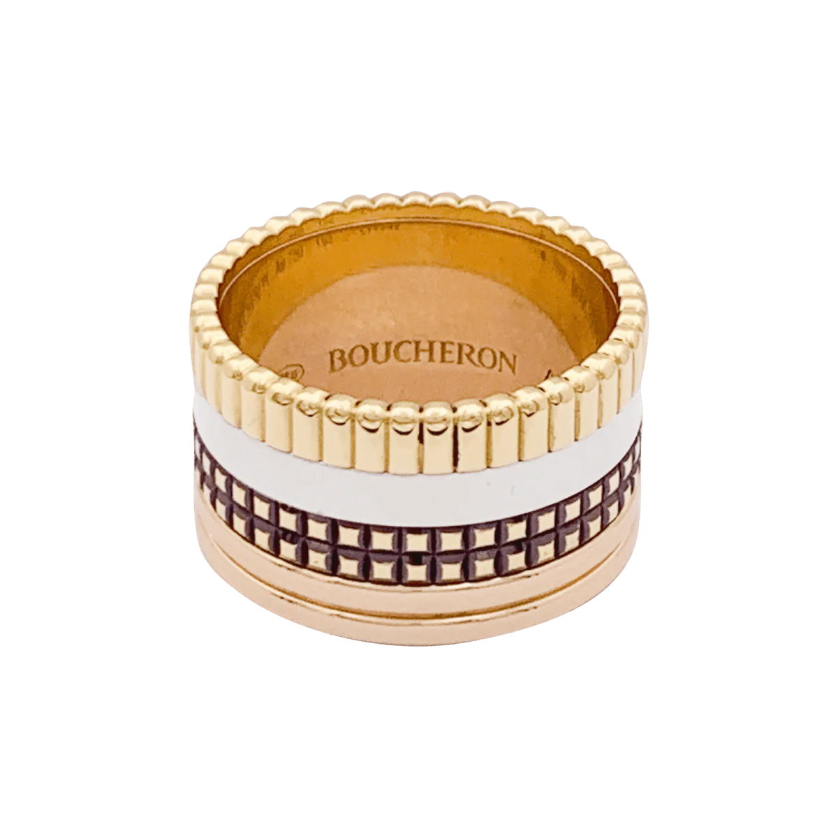 Bague Bandeau BOUCHERON "Quatre Classique Large" en or jaune, or blanc et or rose - Image 3