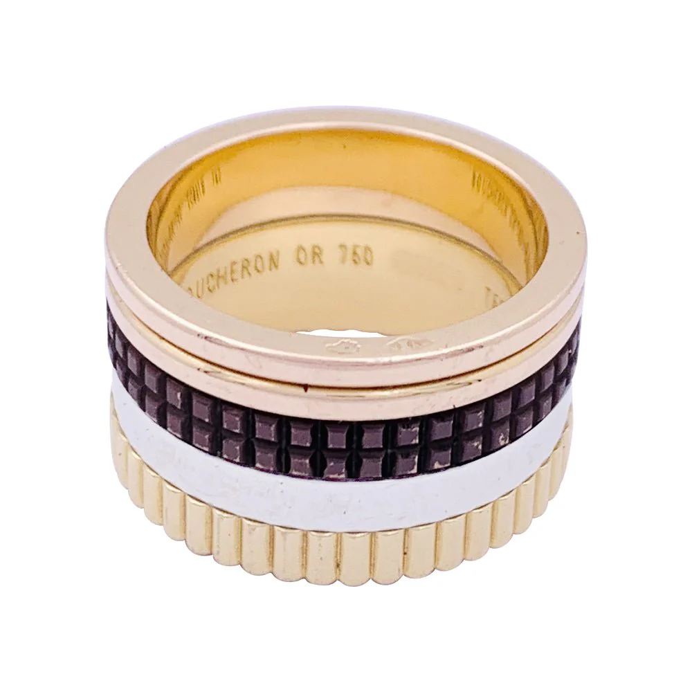 Bague Bandeau BOUCHERON "Quatre Classique Large" or jaune, or blanc et or rose - Image 2